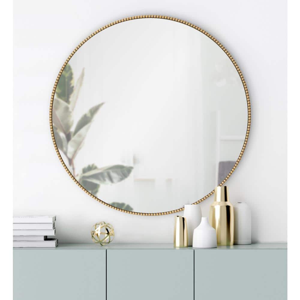 Gwendolyn Round Gold Beaded Accent Vanity Mirror