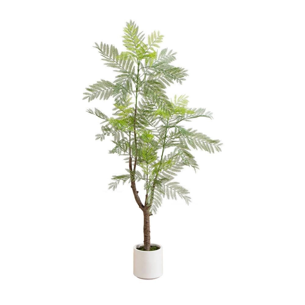 Nearly Natural 6 ft. Artificial Minimalist Jacaranda Tree in White