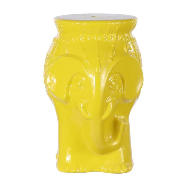 JONATHAN Y Orla 18.5 in. Modern Bohemian Elephant Ceramic Garden Stool, Yellow