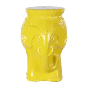 Orla 18.5 in. Modern Bohemian Elephant Ceramic Garden Stool, Yellow