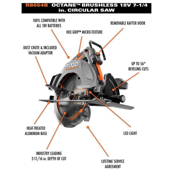 RIDGID AC87004PR8654B 18V OCTANE Brushless Cordless 71/4 In. Circular
