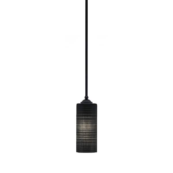 Unbranded Clevelend 100-Watt 1-Light Black Pendant Mini Pendant Light with Black Matrix Glass Shade Light Bulb Not Included