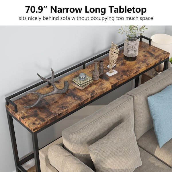Elson 70.9 in. Rustic Brown Rectangle Wood Console Table Sofa Table Entryway Table Bar Table with Removable Fence