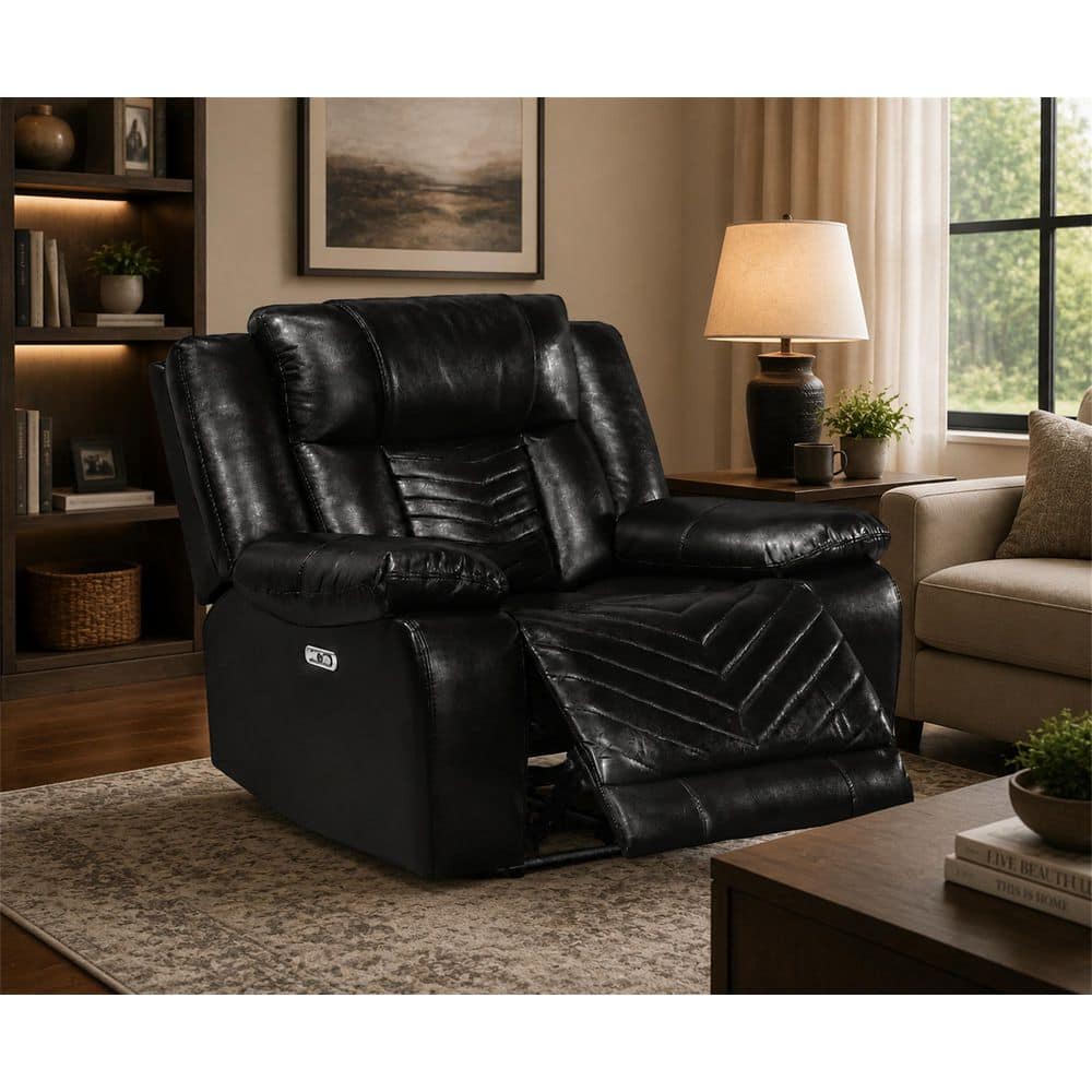 AndMakers Sensa Black Faux Leather Power Recliner with LED Light Accent