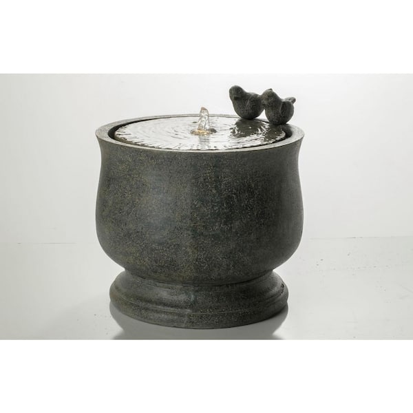 Alfresco Home Gray Uccelli Resin Fountain with LED Light and Pump