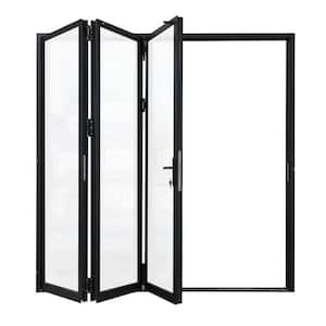 96 in. x 80 in. Matte Black Right to Left Out-Swing Thermal Break Aluminum Folding Patio Door with Locks