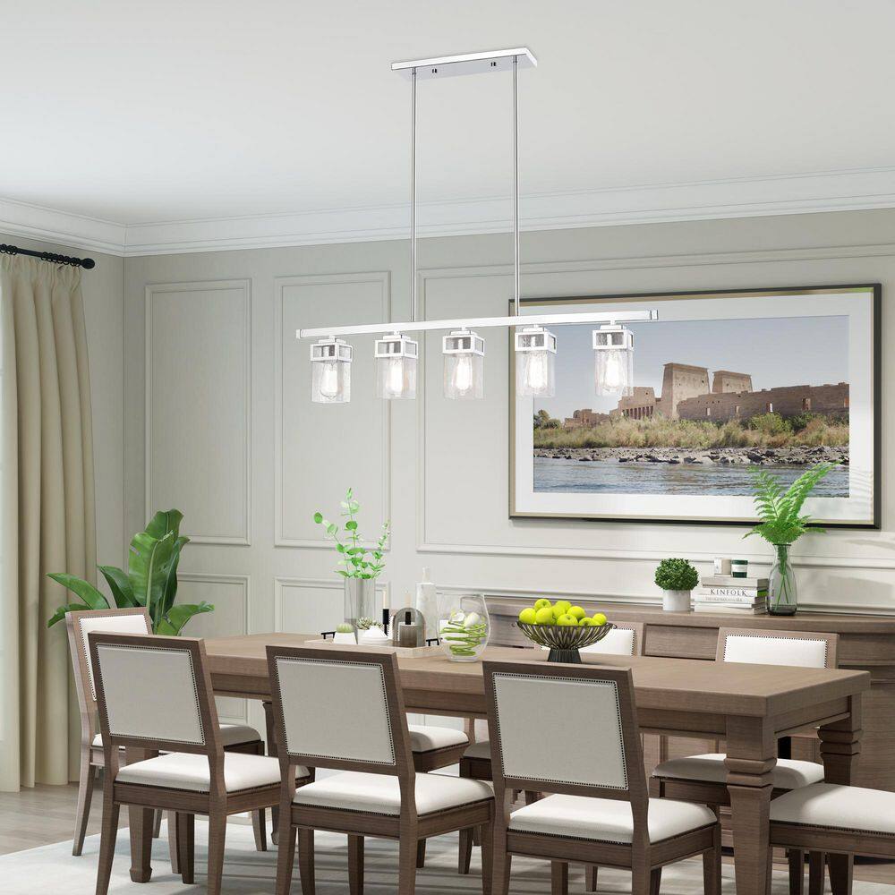 Polished Chrome 5-Light Linear Chandelier with Clear Seeded Glass