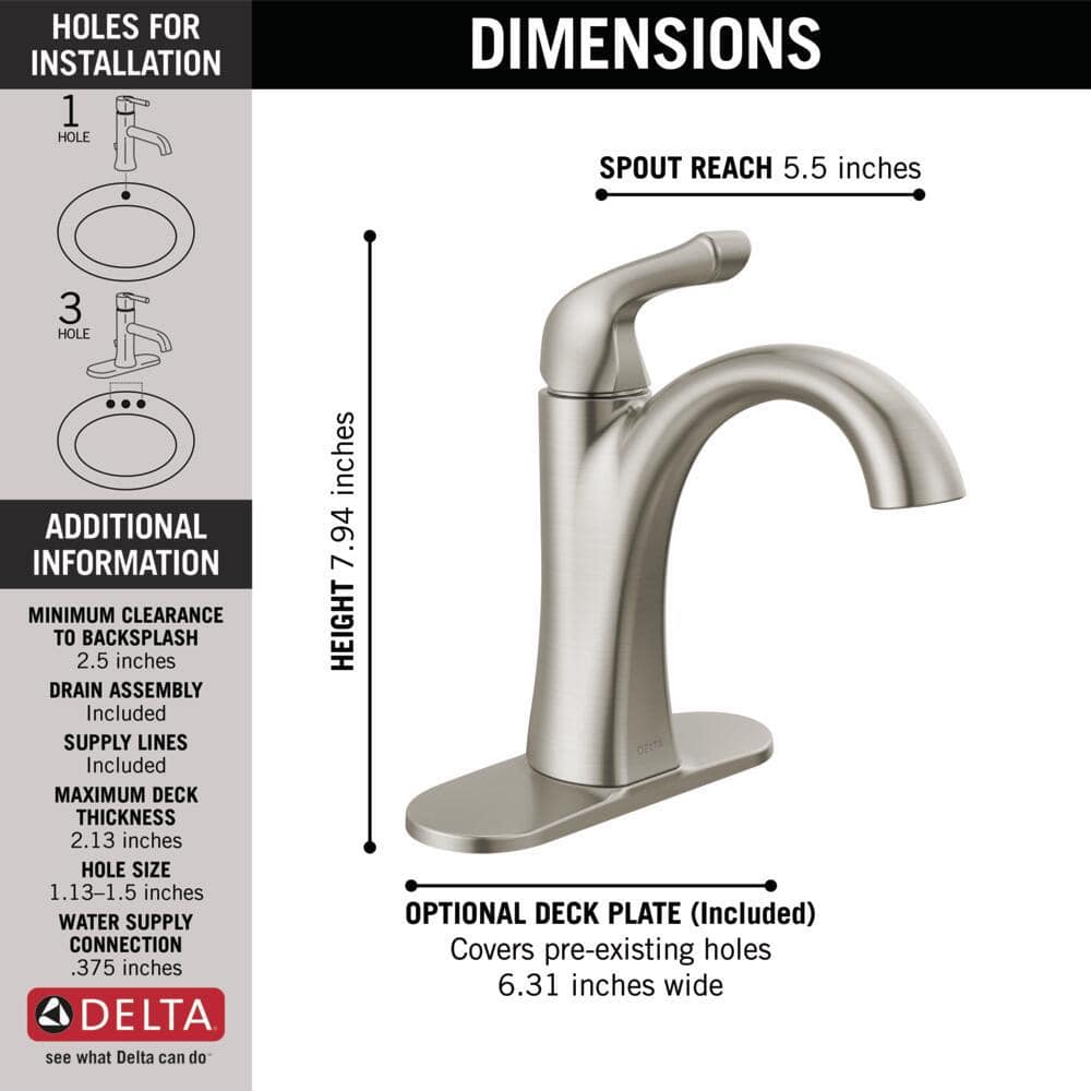 SpotShield Brushed Nickel Single Hole Bathroom Faucet