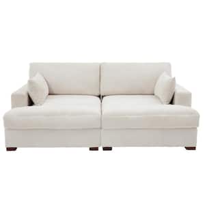 83.90 in. Modern Square Arm Corduroy Fabric Upholstered Sectional Sofa in Beige with 2-Pillows and Wood Leg