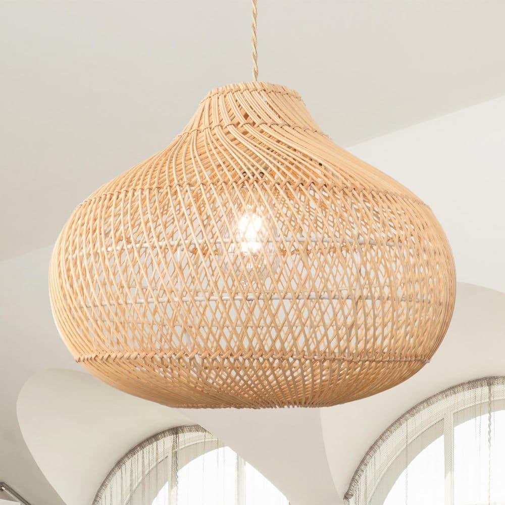 1-Light Rustic Farmhouse Rattan Wood Bamboo Pendant Light for Kitchen Island Dining Room Living Room price history on PriceWatchPro