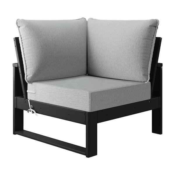 WESTIN OUTDOOR Endless Outdoor Patio Deep Seating Corner Chair with Black Plastic Frame and Light Gray Side Tie Cushions