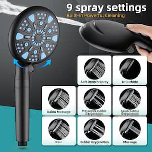 High Pressure 4.92 in. 9-Spray Patterns Wall Mount Handheld Shower Head with Bult-In Power Wash 1.8 GPM in Matte Black