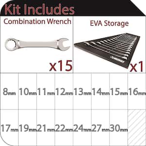 Metric Combination Wrench Set with EVA Storage Tray (15-Piece)