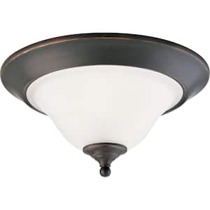 Trinity 2-Light Antique Bronze Flush Mount with Etched Glass