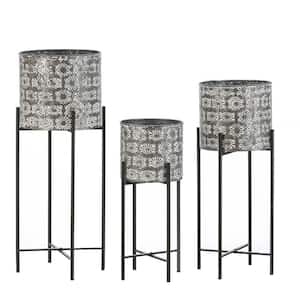 Gray and Black Iron Floor Planter with Black Stands (3-Pack)