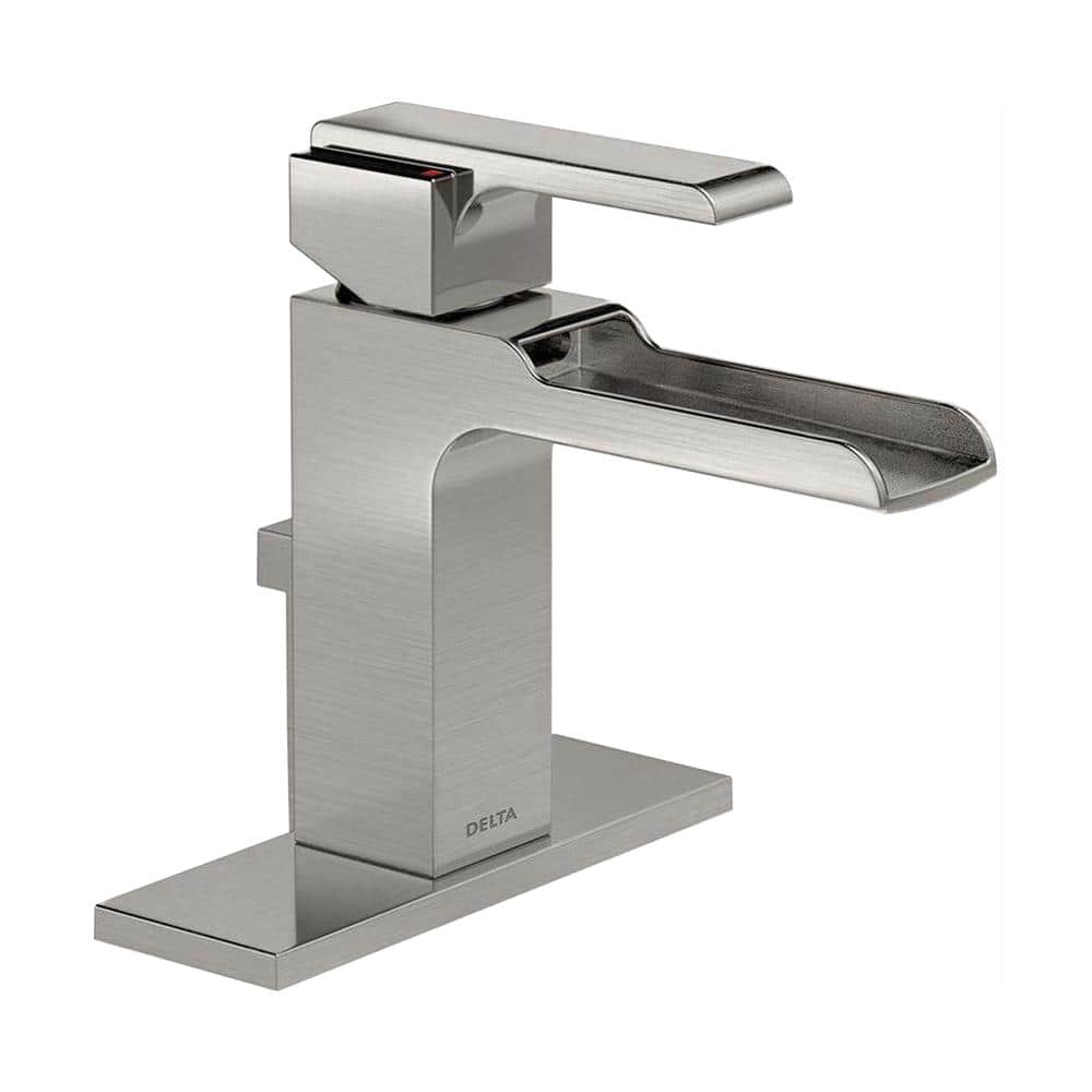 Delta Ara Single Hole Single-Handle Open Channel Spout Bathroom Faucet with  Metal Drain Assembly in Stainless 568LF-SSMPU