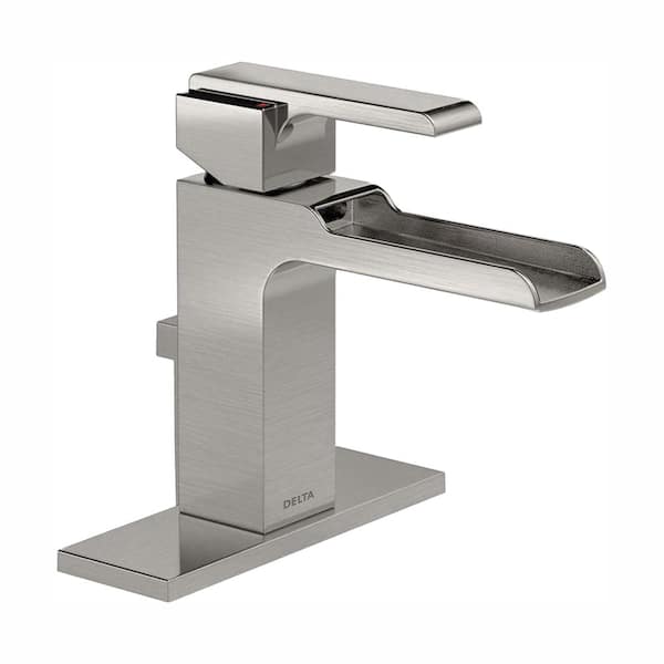 Delta Ara Single Hole Single-Handle Open Channel Spout Bathroom Faucet with Metal Drain Assembly in Stainless