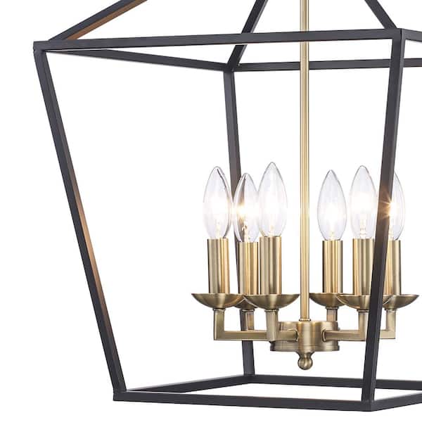 Gold Caged Farmhouse Chandelier, Black And Gold Dining Room Light Fixture
