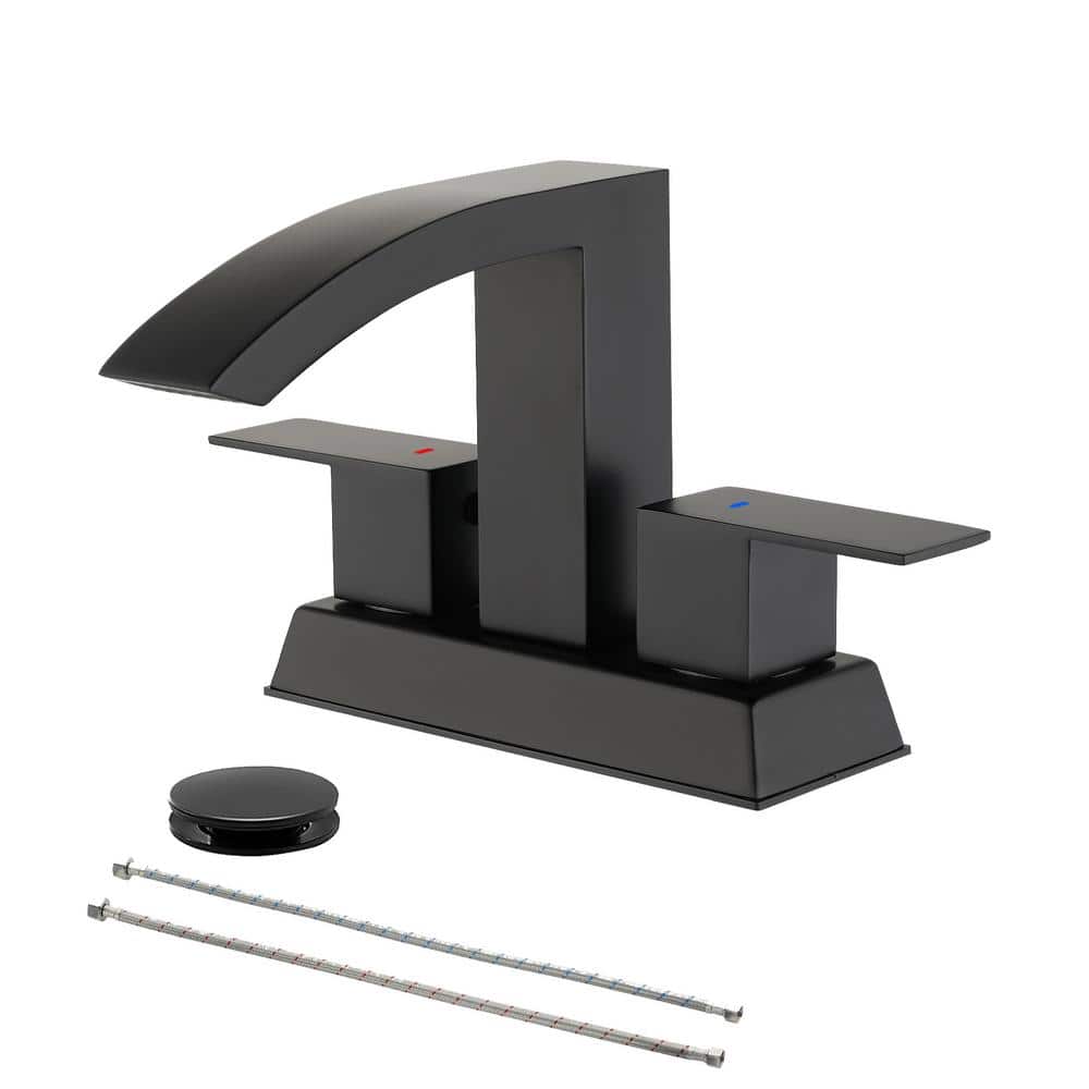 4 in. Centerset 2-Handle Bathroom Faucet with Drain Assembly in Matte Black