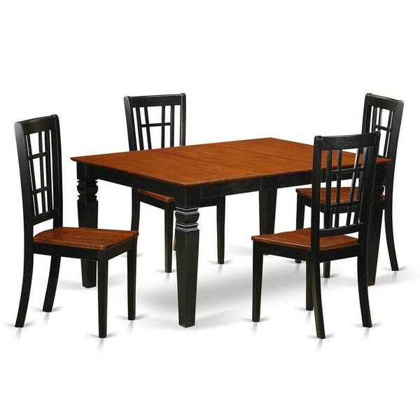 East West Furniture 5-Piece Black and Cherry Finish Solid Wood Top
