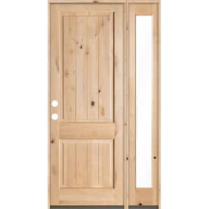 50 in. x 96 in. Rustic Knotty Alder Sq-Top VG Unfinished Right-Hand Inswing Prehung Front Door with Right Full Sidelite