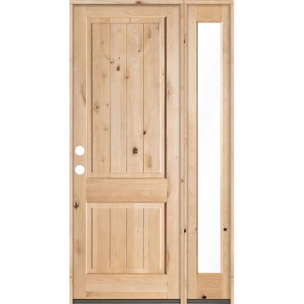 Krosswood Doors 50 in. x 96 in. Rustic Knotty Alder Sq-Top VG Unfinished Right-Hand Inswing Prehung Front Door with Right Full Sidelite