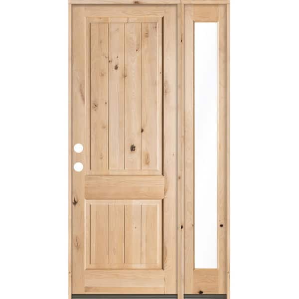 Krosswood Doors 56 in. x 96 in. Rustic Knotty Alder Sq-Top VG Unfinished Right-Hand Inswing Prehung Front Door with Right Full Sidelite