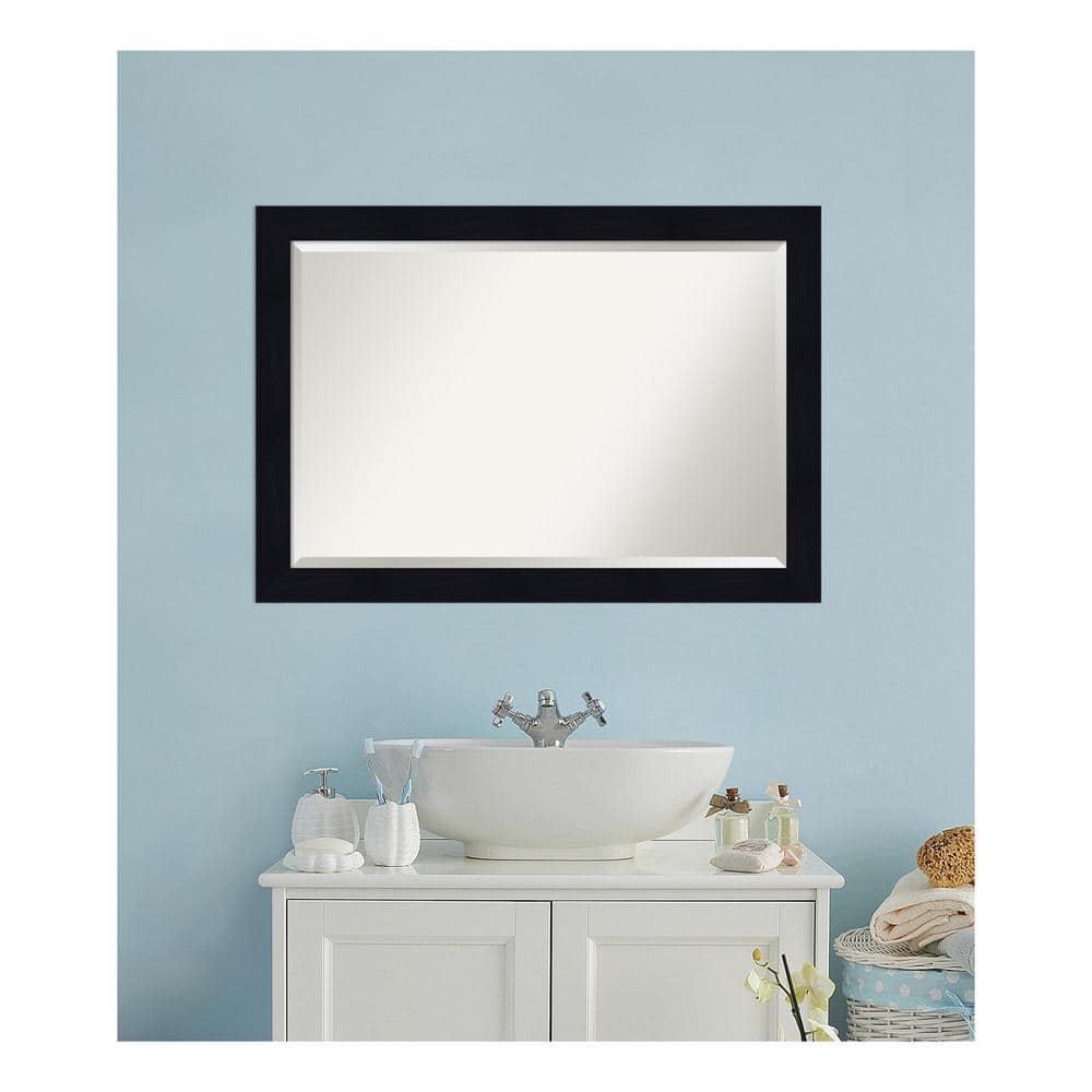 Shiplap Navy Brushstroke 40''x28'' Wood Bathroom Vanity Mirror