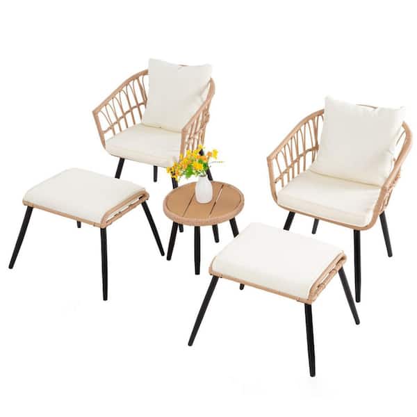 Black 3-Pieces Wicker Patio Conversation Set with Table and Brown Cushions