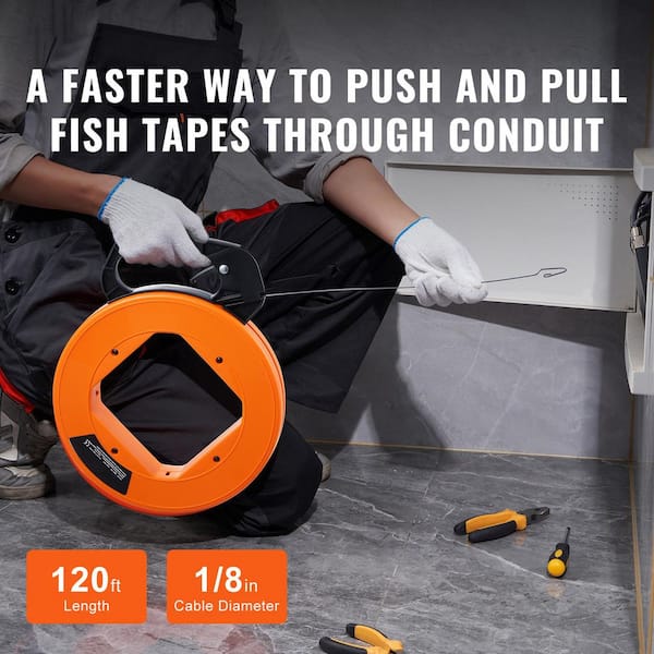 Fish Tape 120 ft. 1/8 in. Steel Wire Puller with Optimized Housing and Handle Wire Fishing Tools Non-Conductive