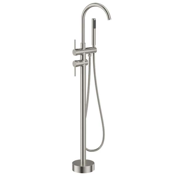 2-Handle Claw Foot Tub Faucet with Hand Shower High-Arc Gooseneck Design in. Brushed Nickel