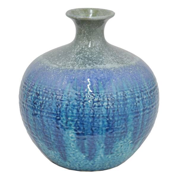 THREE HANDS Blue Drip Ceramic Vase