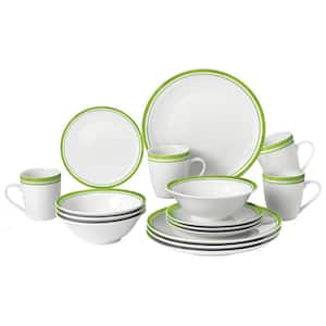 16 Piece Porcelain Green Stripe Dinnerware Set (Service for 4)