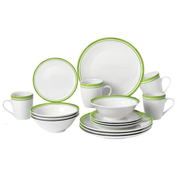 Lorren Home Trends 16 Piece Porcelain Green Stripe Dinnerware Set (Service for 4)