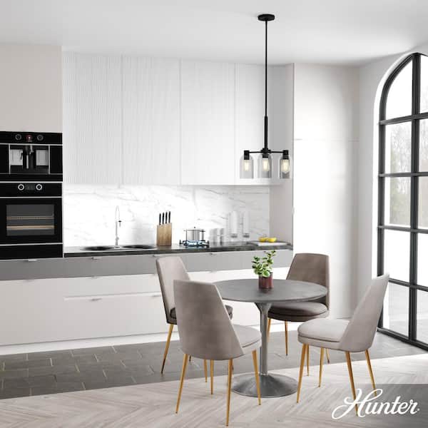 Hunter Lochemeade 3 Light Natural Iron Chandelier with Smoked Glass Shades Kitchen Light
