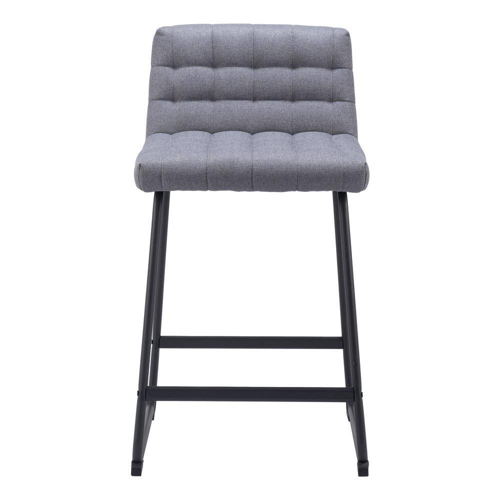Gray Tufted Metal Frame Counter Stools, Set of 2