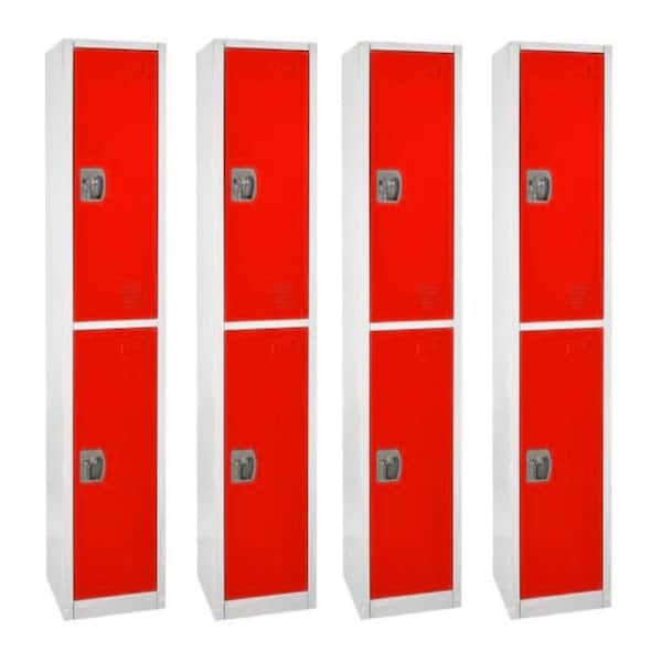 AdirOffice 629 Series 72 in. x 12 in. x 12 in. Double-Compartment Steel  Tier Key Lock Storage Locker, Red (4-Pack) 629-202-RED-4PK - The Home Depot