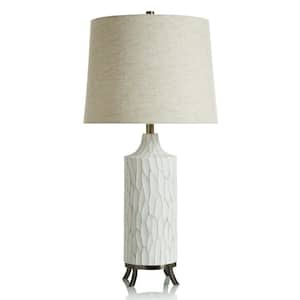 32 in. Aged White, Bronze, Oatmeal Urn Task and Reading Table Lamp for Living Room with Beige Cotton Shade