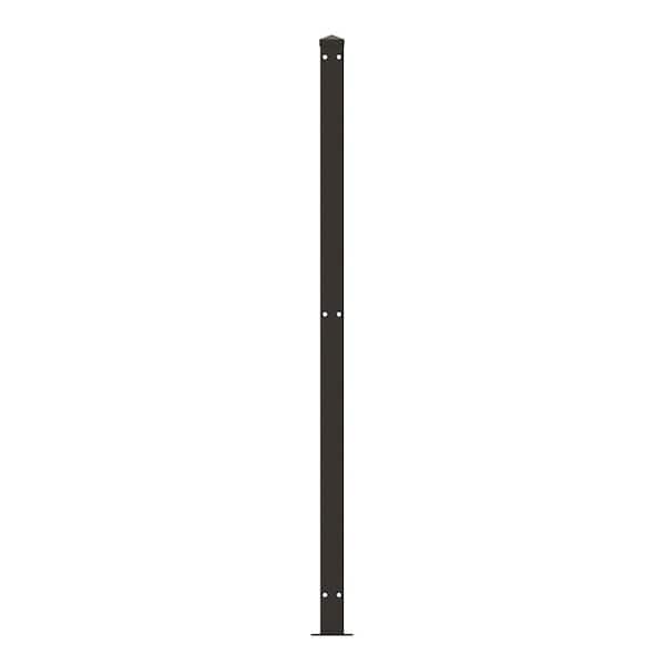 Deco Grid 2 in. x 2 in. x 50in. Black Steel Fence Line Post with Flange, Cap, and Clips