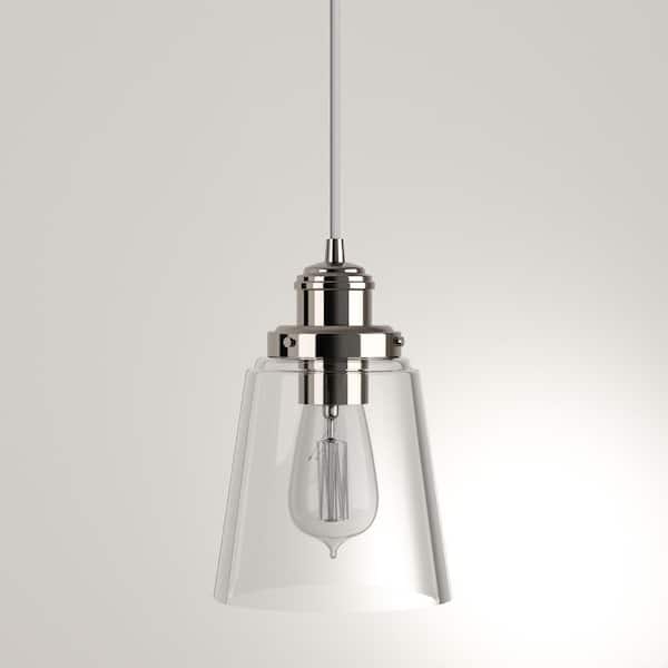 Home Decorators Collection 1-Light Polished Nickel Pendant w/Clear Glass Shade 