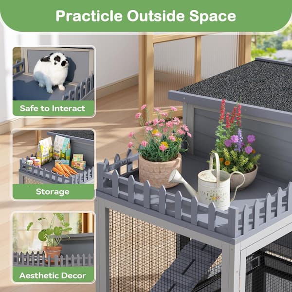 COZIWOW Wooden Rabbit Hutch Bunny Cage Small Animal House with 4
