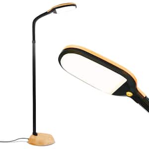 Litespan 53 in. Natural Wood Industrial 1-Light Dimmable LED Floor Lamp with Height Adjustable Gooseneck Head