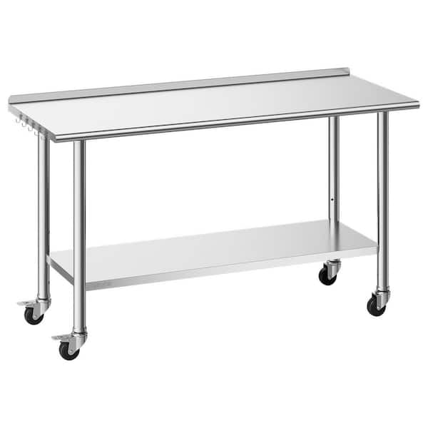 Stainless Steel Work Table 24 x 60 in., Wheels, Backsplash, Adjustable Shelf,Kitchen Prep Table for Restaurant