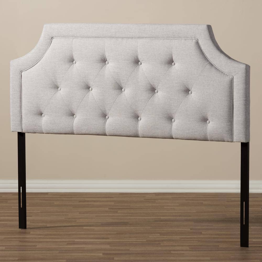Gray Tufted Upholstered Queen Headboard with Wood Legs