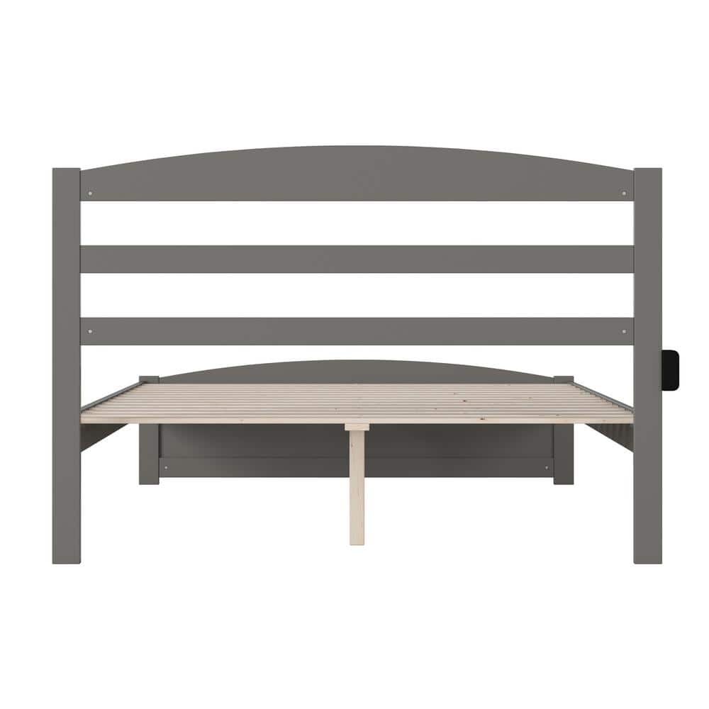 Gray Solid Wood Queen Platform Bed with Slatted Headboard