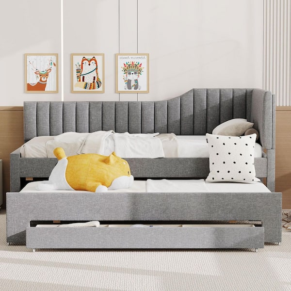 Gray Twin Size Daybed with Trundle and 3-Drawers