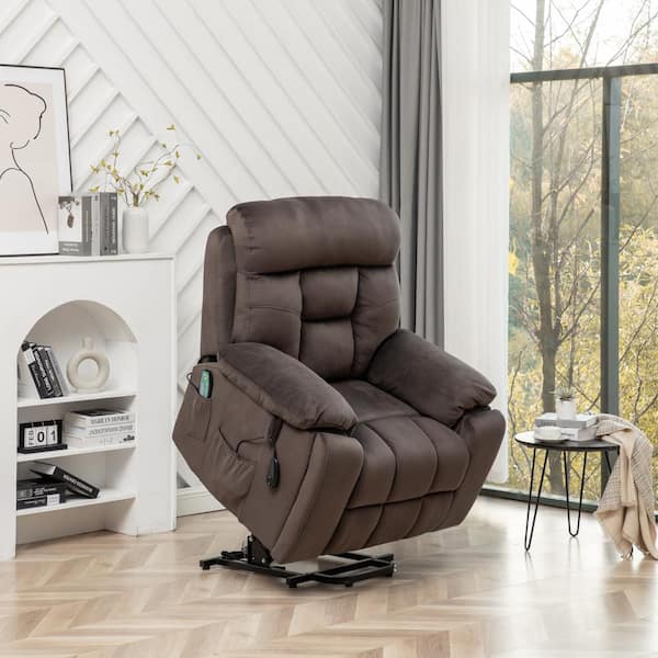 Flagship Oversized(Flat more than 6.1 ft.) Velvet Lift Recliner with Massage,Heating,Assisted Standing -Antique Brown 1