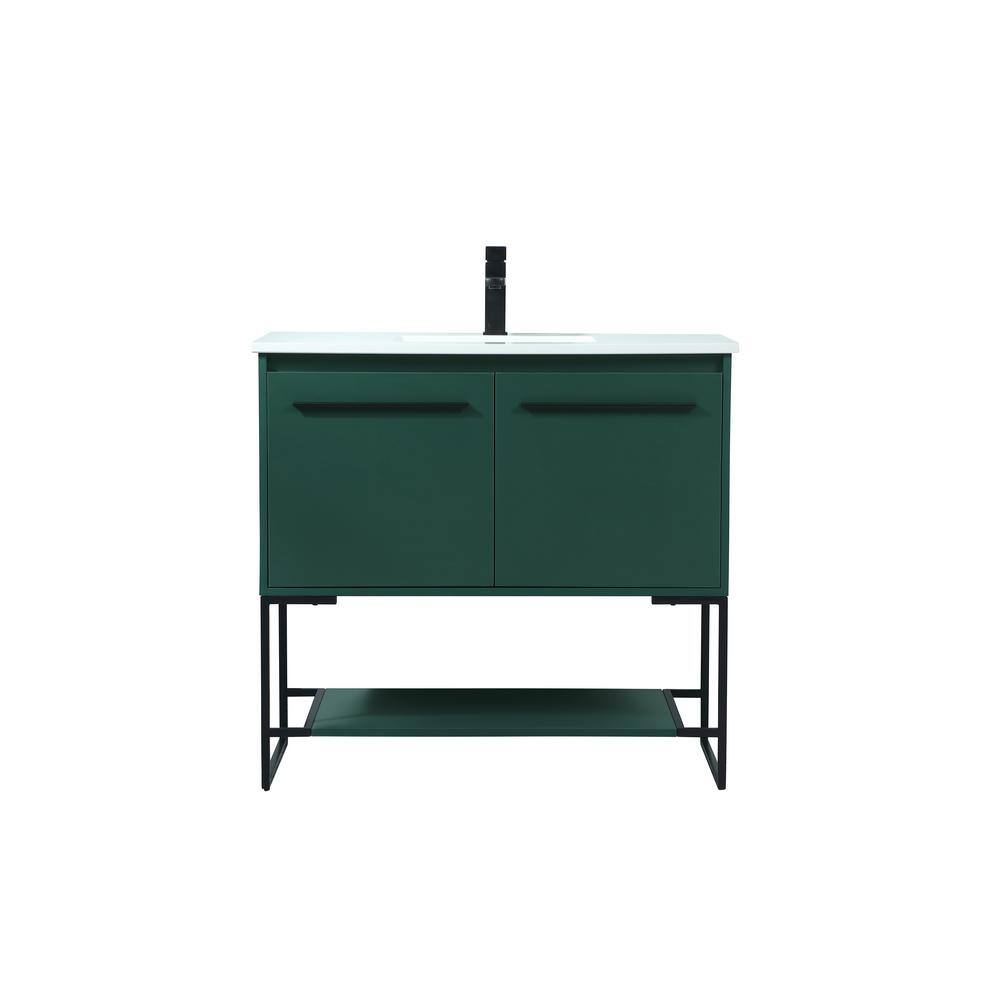 Timeless Home 36 in. W Single Bath Vanity in Green with Engineered Stone Va