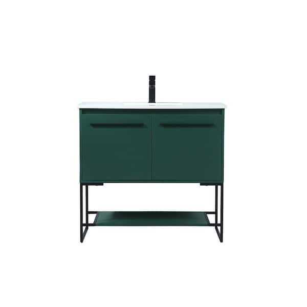 Unbranded Timeless Home 36 in. W Single Bath Vanity in Green with Engineered Stone Vanity Top in Ivory with White Basin