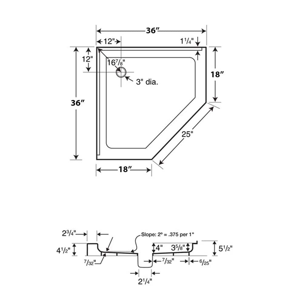 36'' W 36'' D Neo-Angle Triple Shower Base